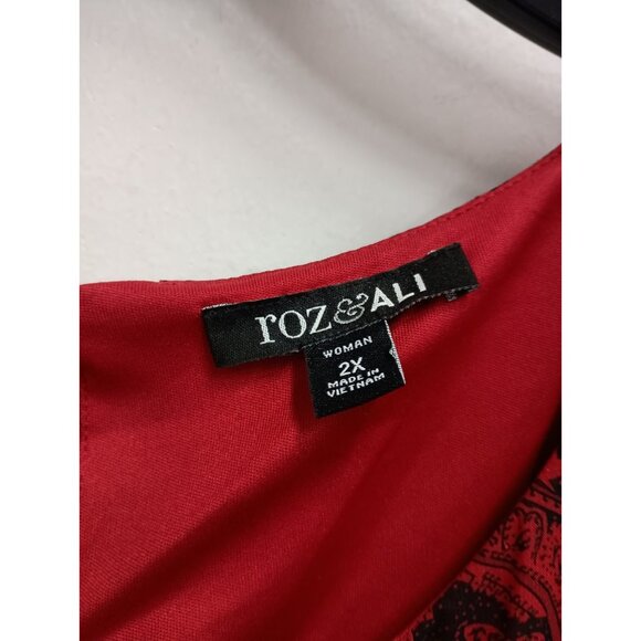 Roz & Ali Womens BOHO Whimsygoth Holiday Top Size 2X Red Floral Sparkly - Picture 6 of 10